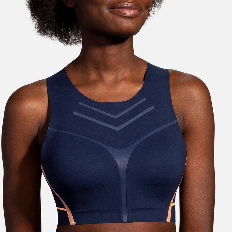 Brooks Dare High-Neck Run Running Bra - Women's - Blue (32015-UTZG)